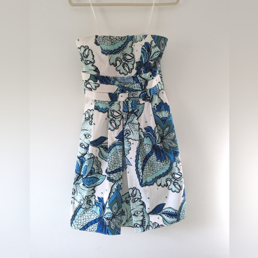 Peacock Print Strapless Dress, Size 4